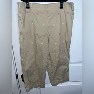 White Stag Khaki Crop Below-The-Knee Embroidery Y2K Pink Flower CapriPants Size8